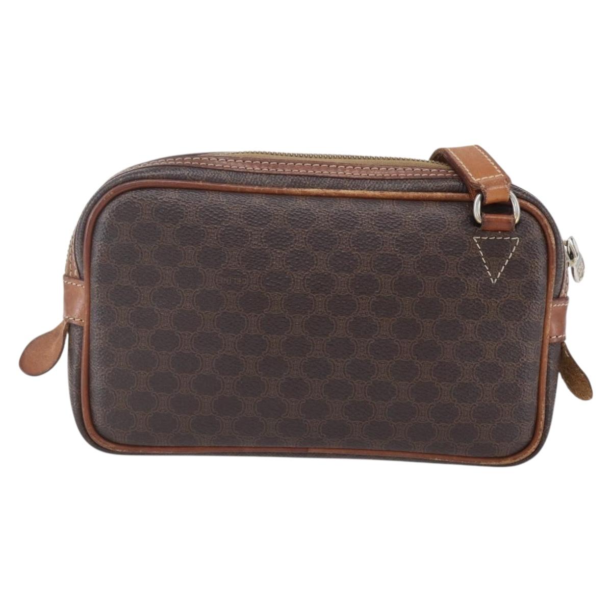 CELINE Macadam Canvas Shoulder Bag PVC Leather Brown Gold Auth BA8001