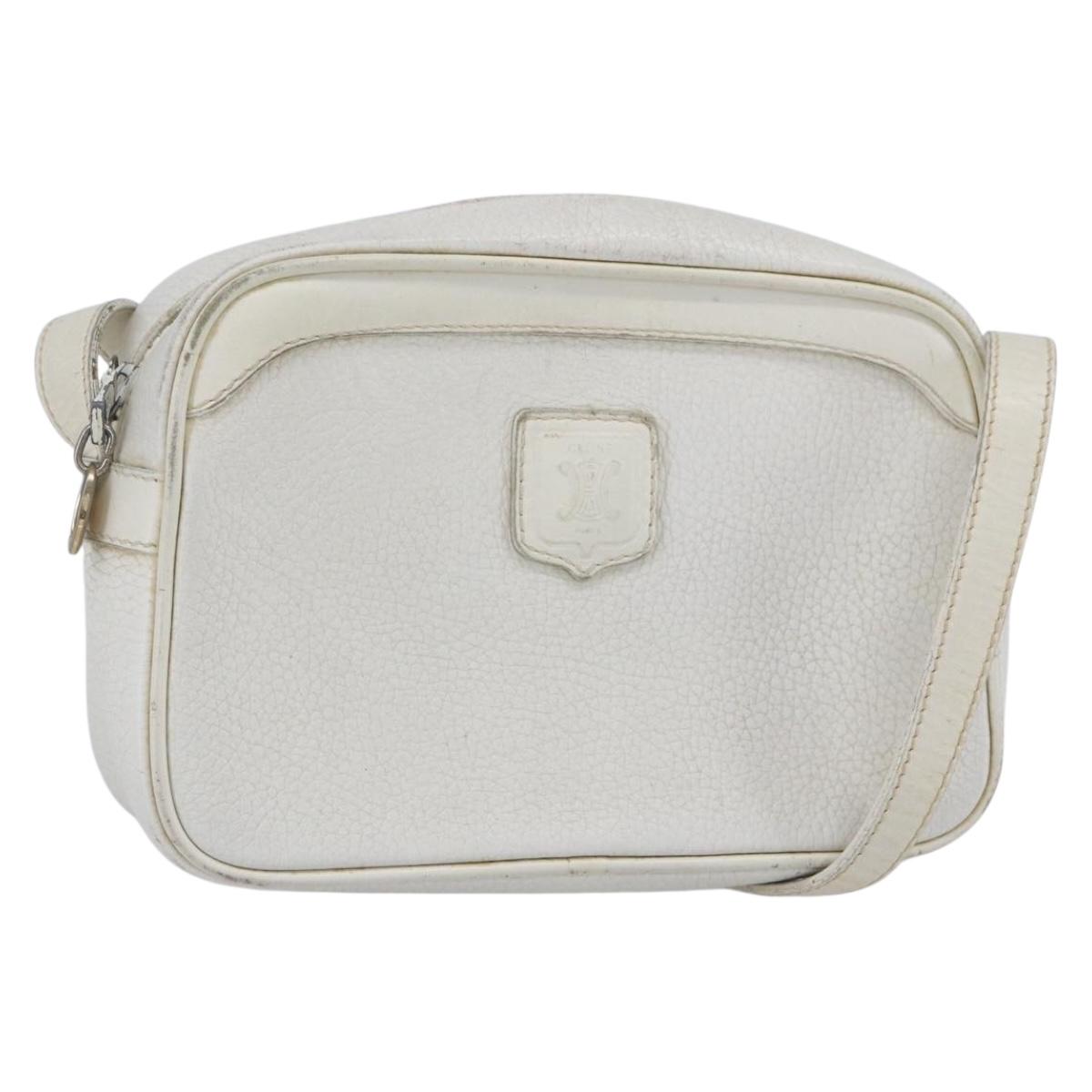 CELINE Shoulder Bag Leather White Auth BA8002