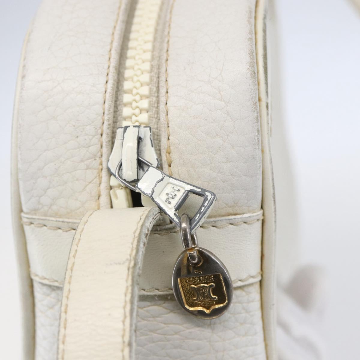 CELINE Shoulder Bag Leather White Auth BA8002
