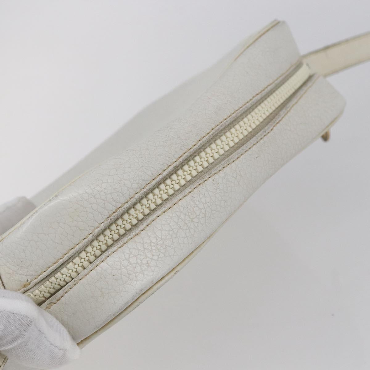 CELINE Shoulder Bag Leather White Auth BA8002