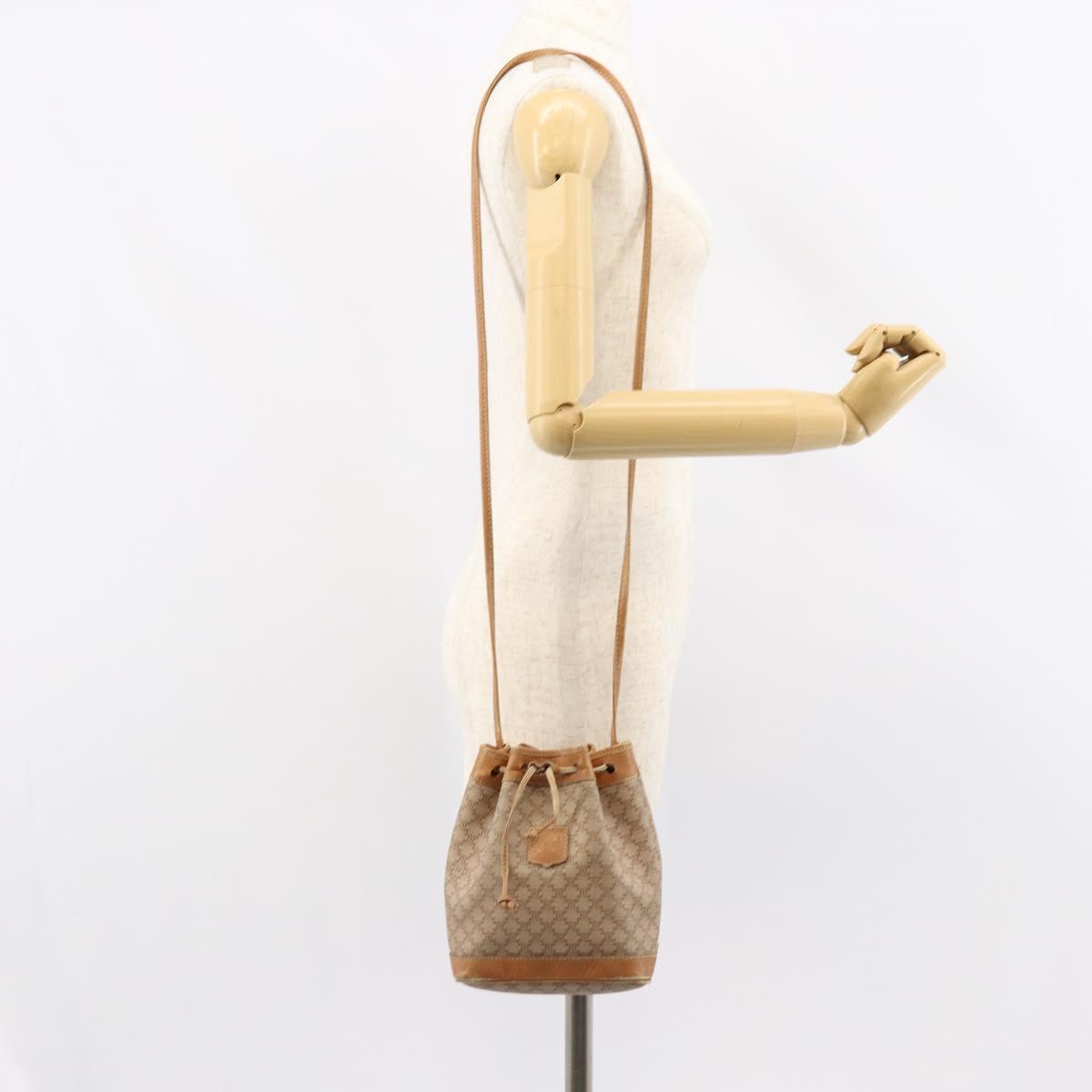 CELINE Macadam Canvas Shoulder Bag Beige Auth BA8004