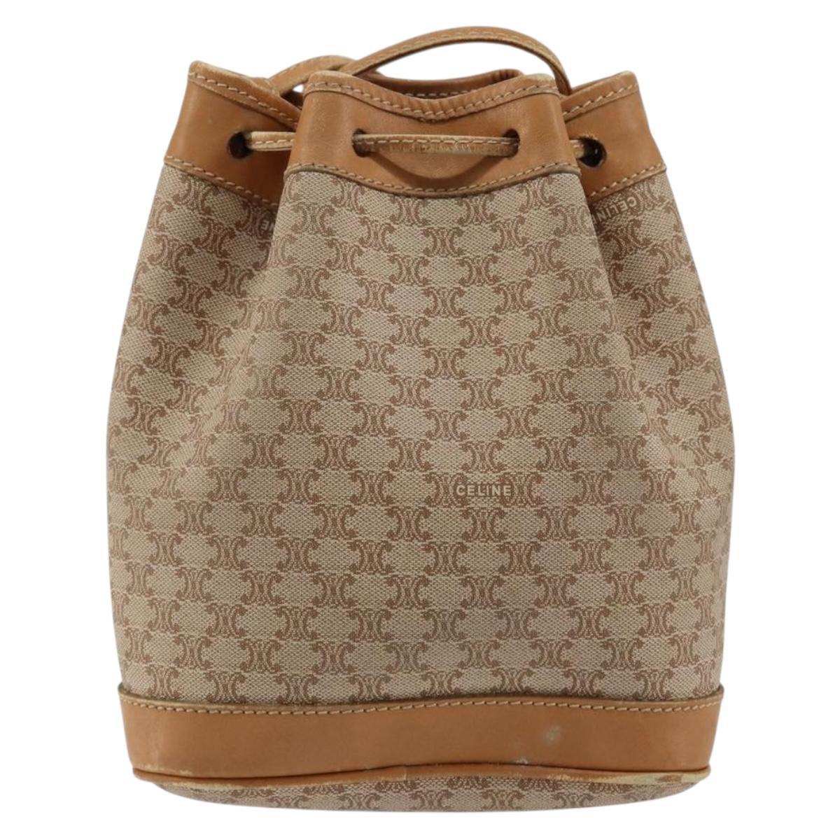 CELINE Macadam Canvas Shoulder Bag Beige Auth BA8004