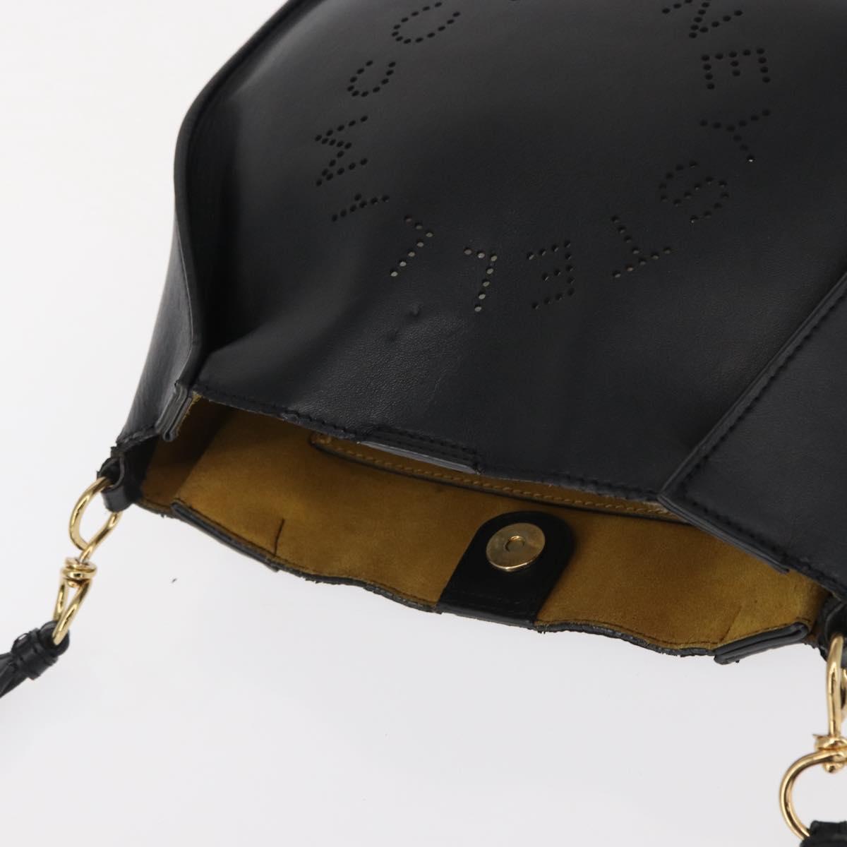 Stella MacCartney Shoulder Bag Leather Black Gold Auth BA8007