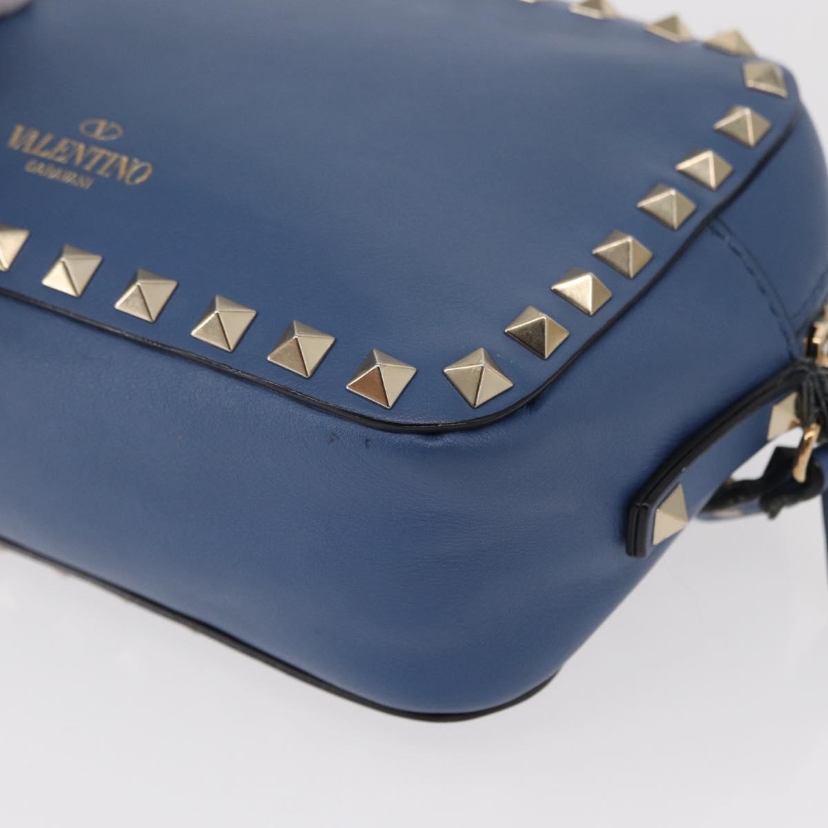 VALENTINO Studs Chain Shoulder Bag Leather Blue Gold Auth BA8011