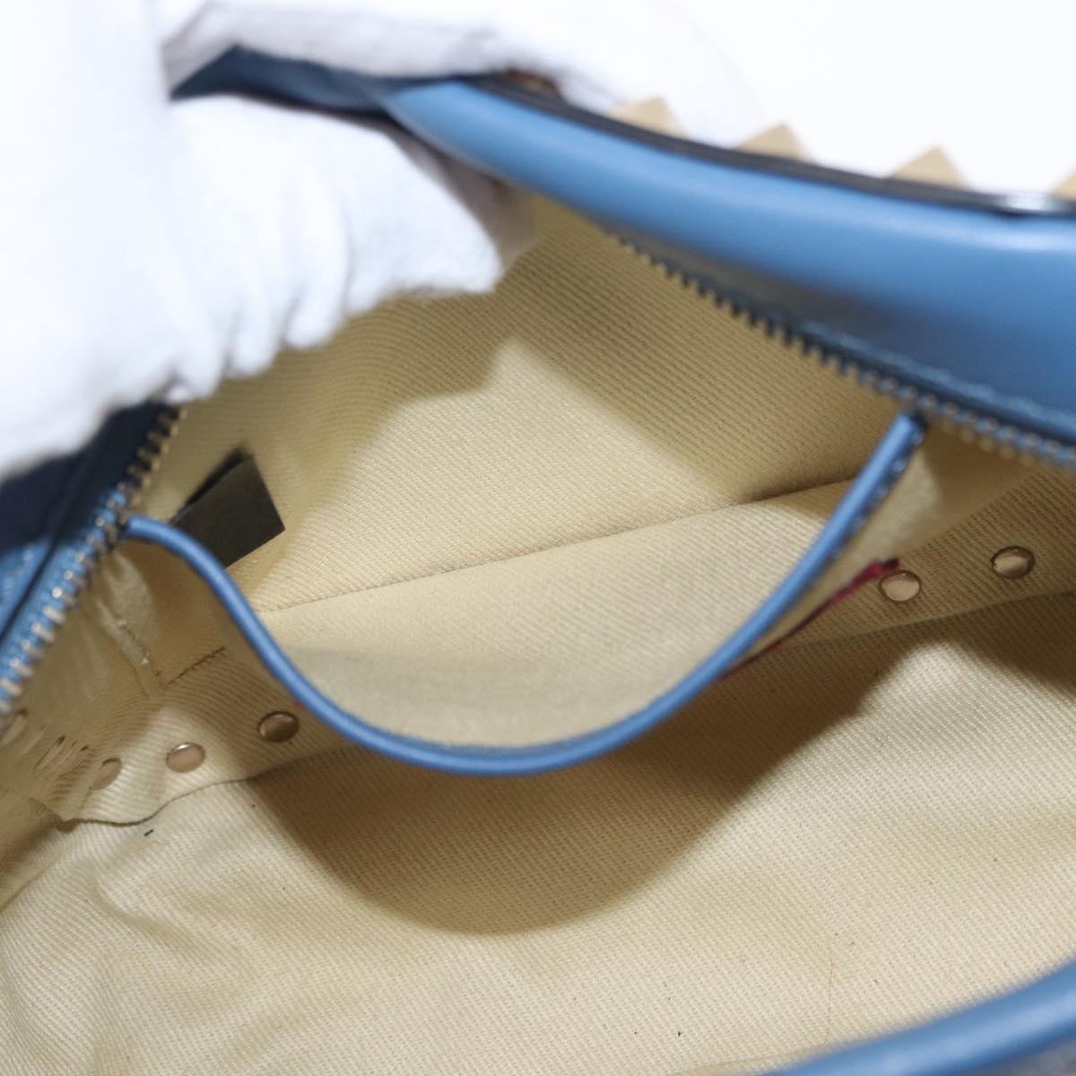 VALENTINO Studs Chain Shoulder Bag Leather Blue Gold Auth BA8011