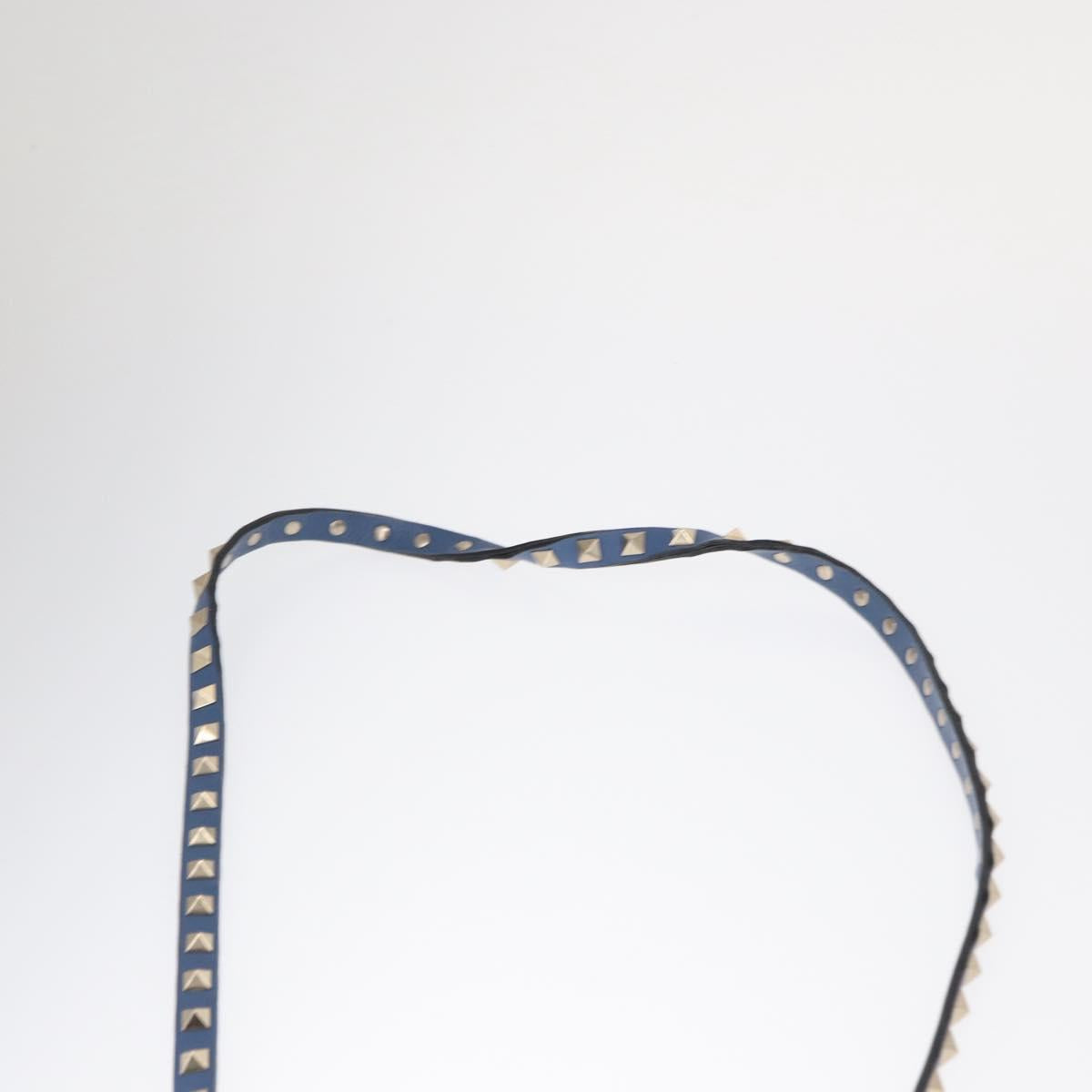 VALENTINO Studs Chain Shoulder Bag Leather Blue Gold Auth BA8011