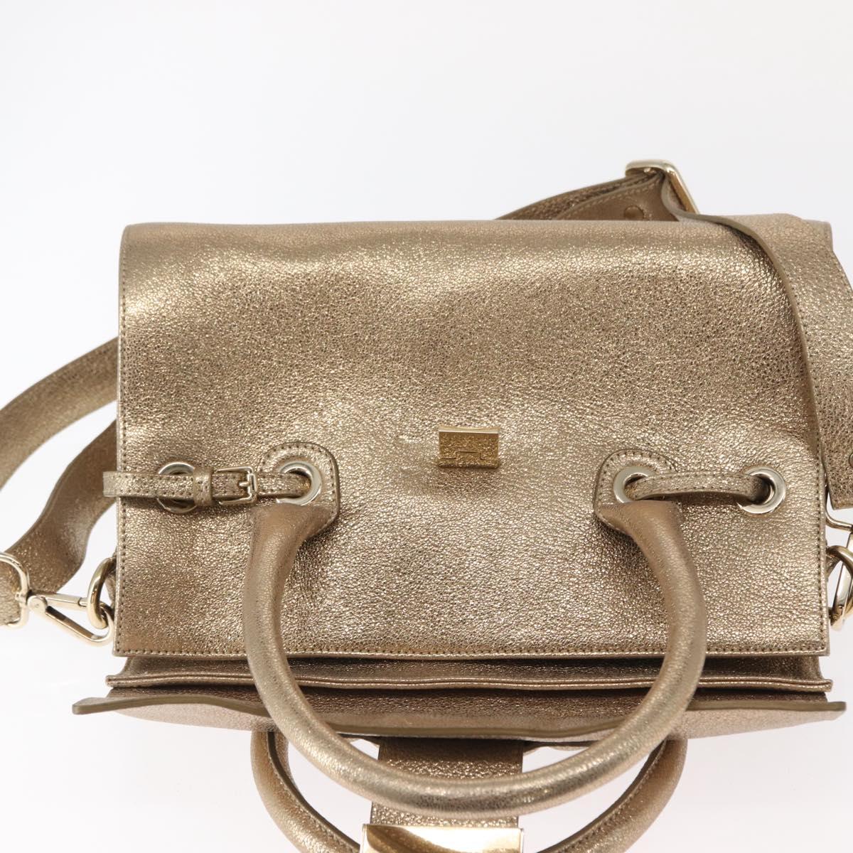 Jimmy Choo Hand Bag Leather 2way Gold Auth BA8012