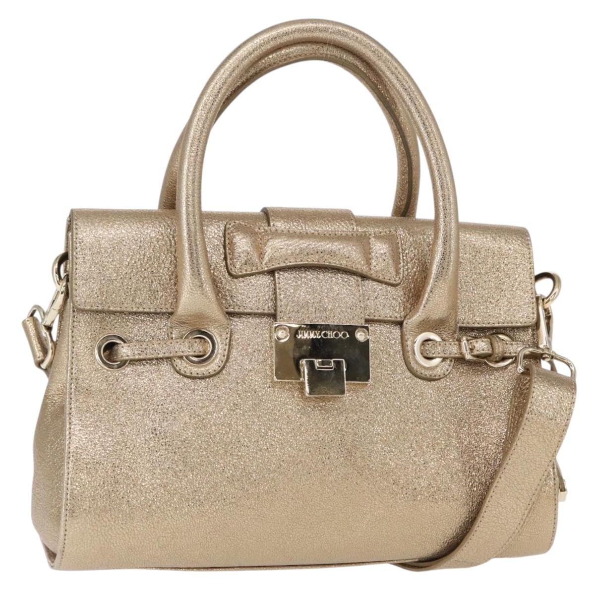 Jimmy Choo Hand Bag Leather 2way Gold Auth BA8012