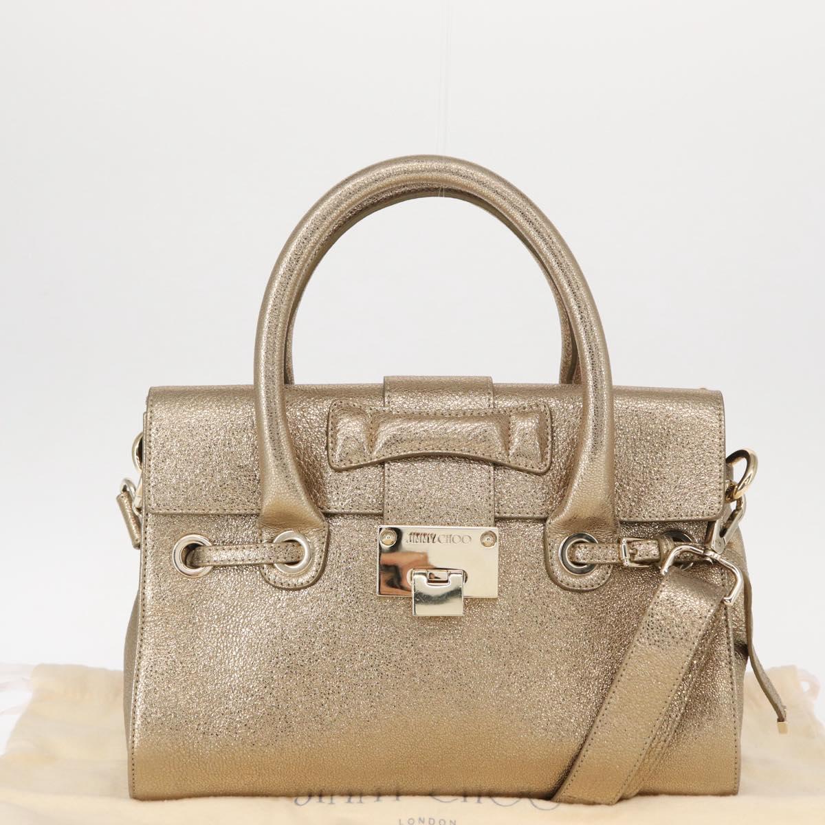 Jimmy Choo Hand Bag Leather 2way Gold Auth BA8012
