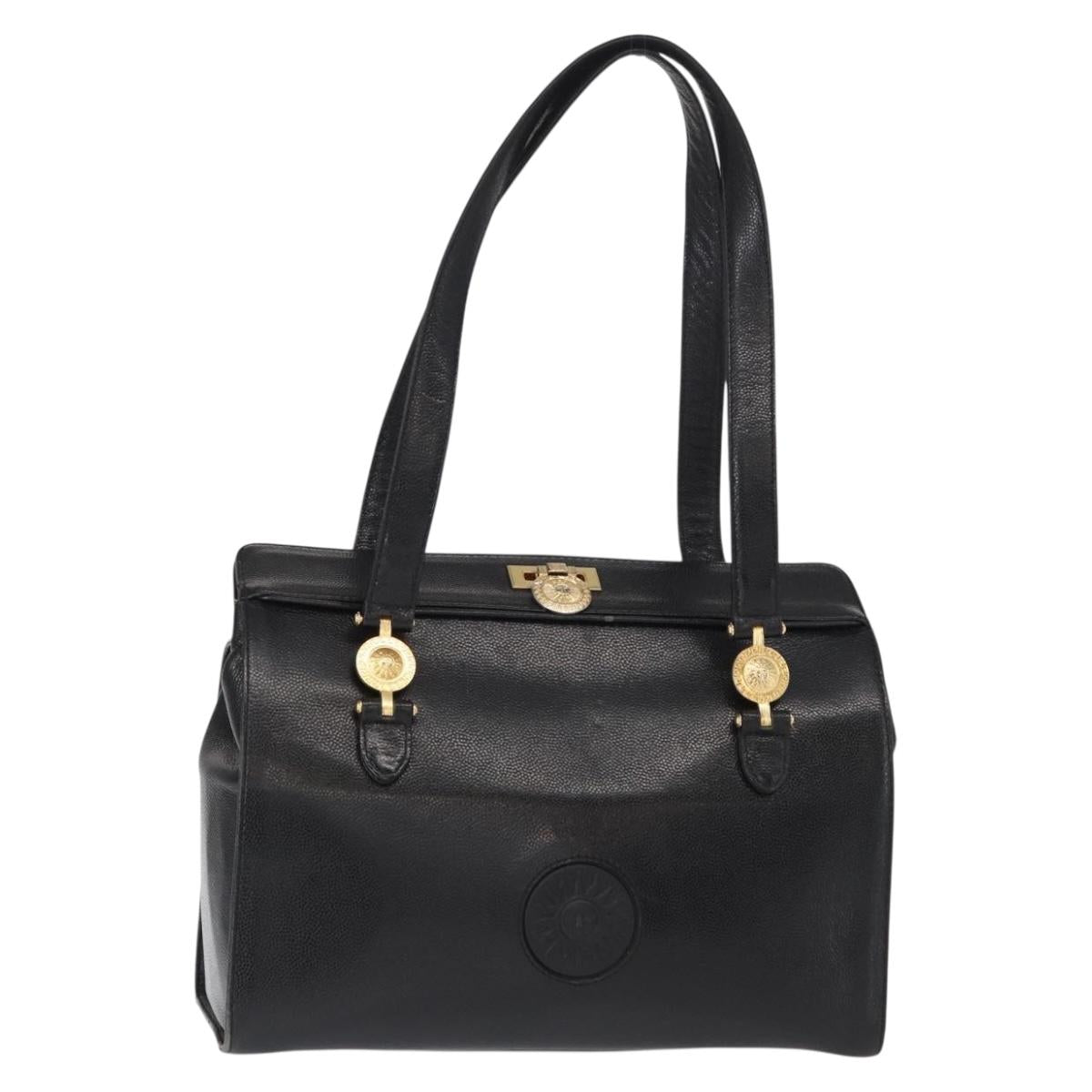 VERSACE Tote Bag Leather Black Gold Auth BA8013