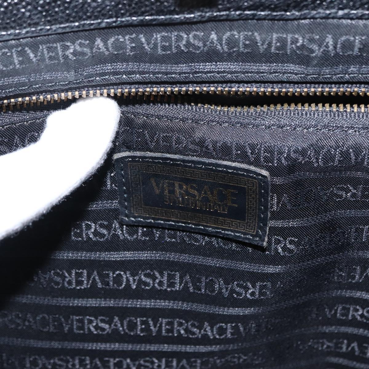 VERSACE Tote Bag Leather Black Gold Auth BA8013