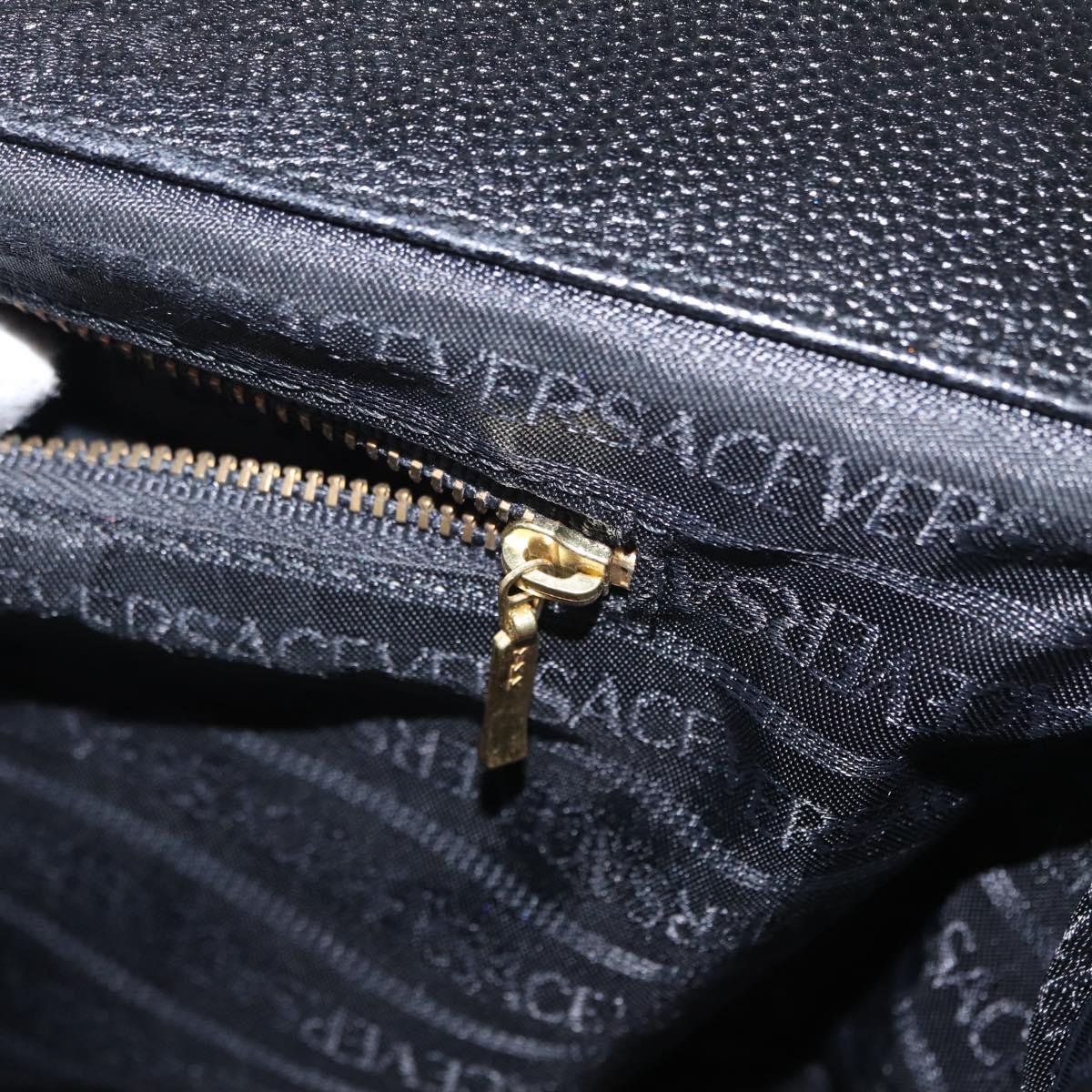 VERSACE Tote Bag Leather Black Gold Auth BA8013