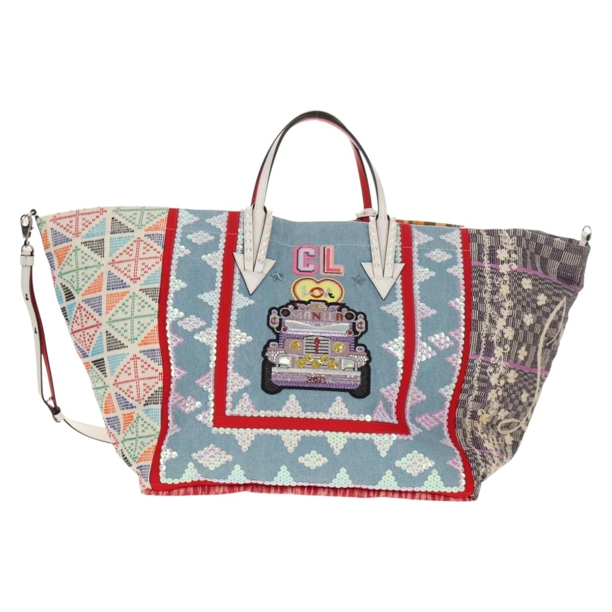 Christian Louboutin Tote Bag Canvas 2way Blue Silver Auth BA8017V