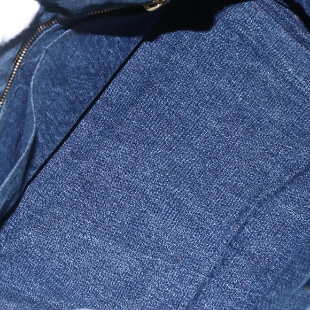 PRADA Canapa MM Hand Bag Denim Blue Gold Auth BA8018