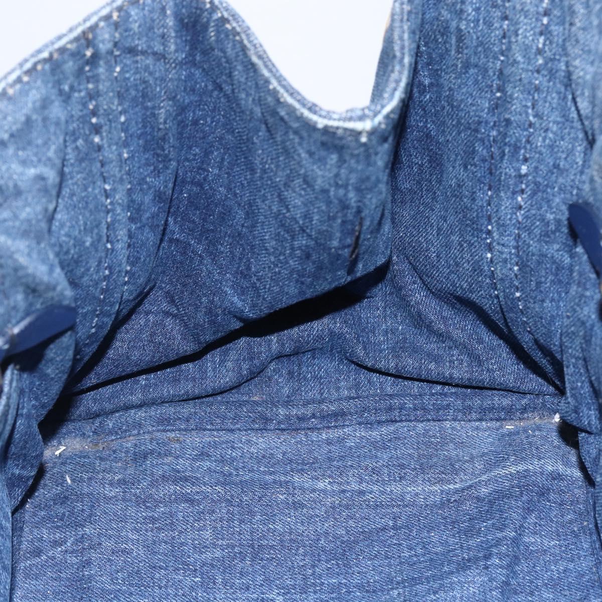 PRADA Canapa MM Hand Bag Denim Blue Gold Auth BA8018