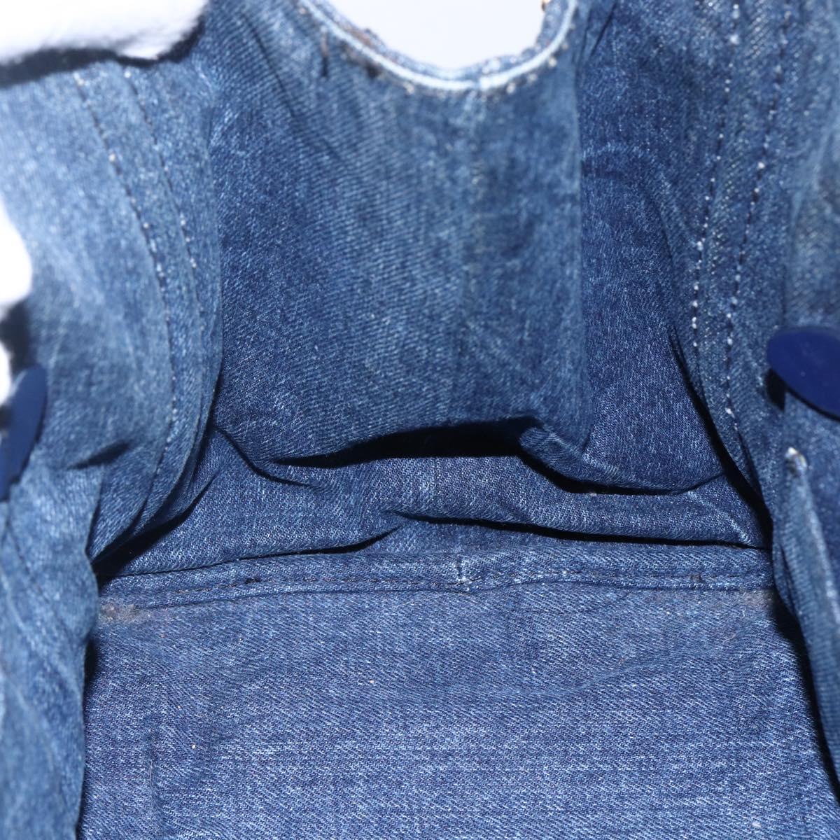 PRADA Canapa MM Hand Bag Denim Blue Gold Auth BA8018