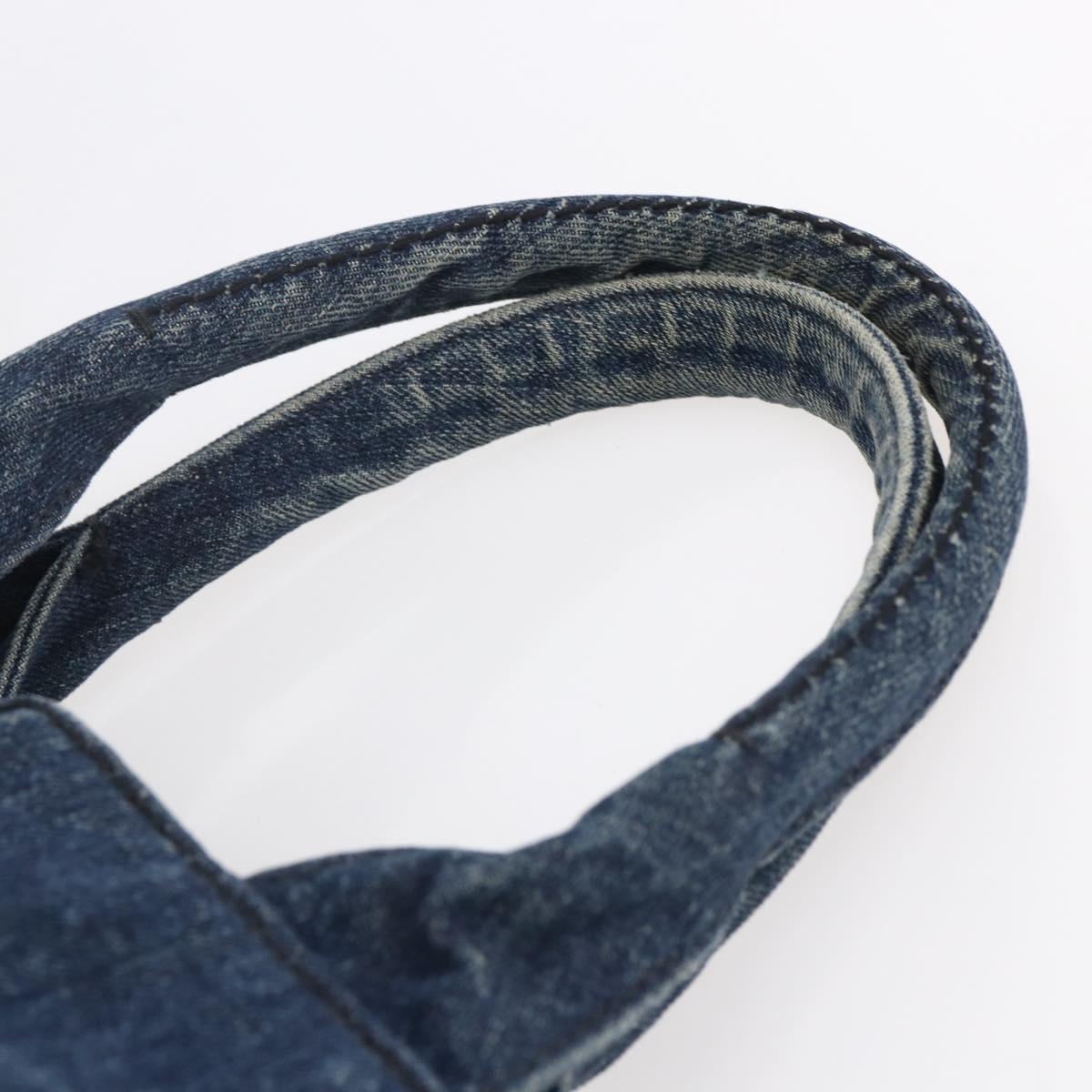 PRADA Canapa MM Hand Bag Denim Blue Gold Auth BA8018