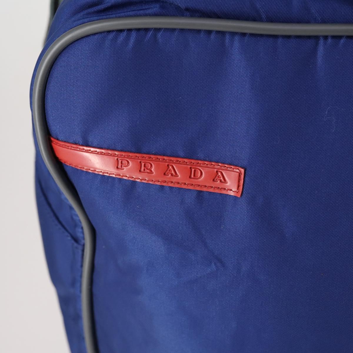 PRADA Sports Boston Bag Nylon 2way Blue Silver Auth BA8019