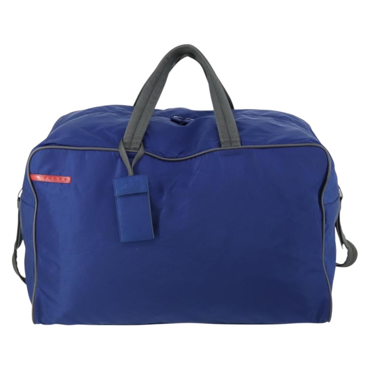 PRADA Sports Boston Bag Nylon 2way Blue Silver Auth BA8019