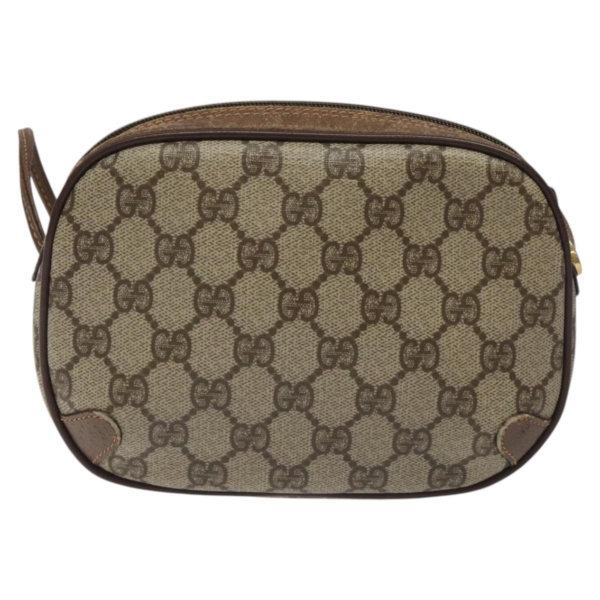 GUCCI GG Supreme Web Sherry Line Bag PVC Beige Gold 156 02 066 Auth BA802