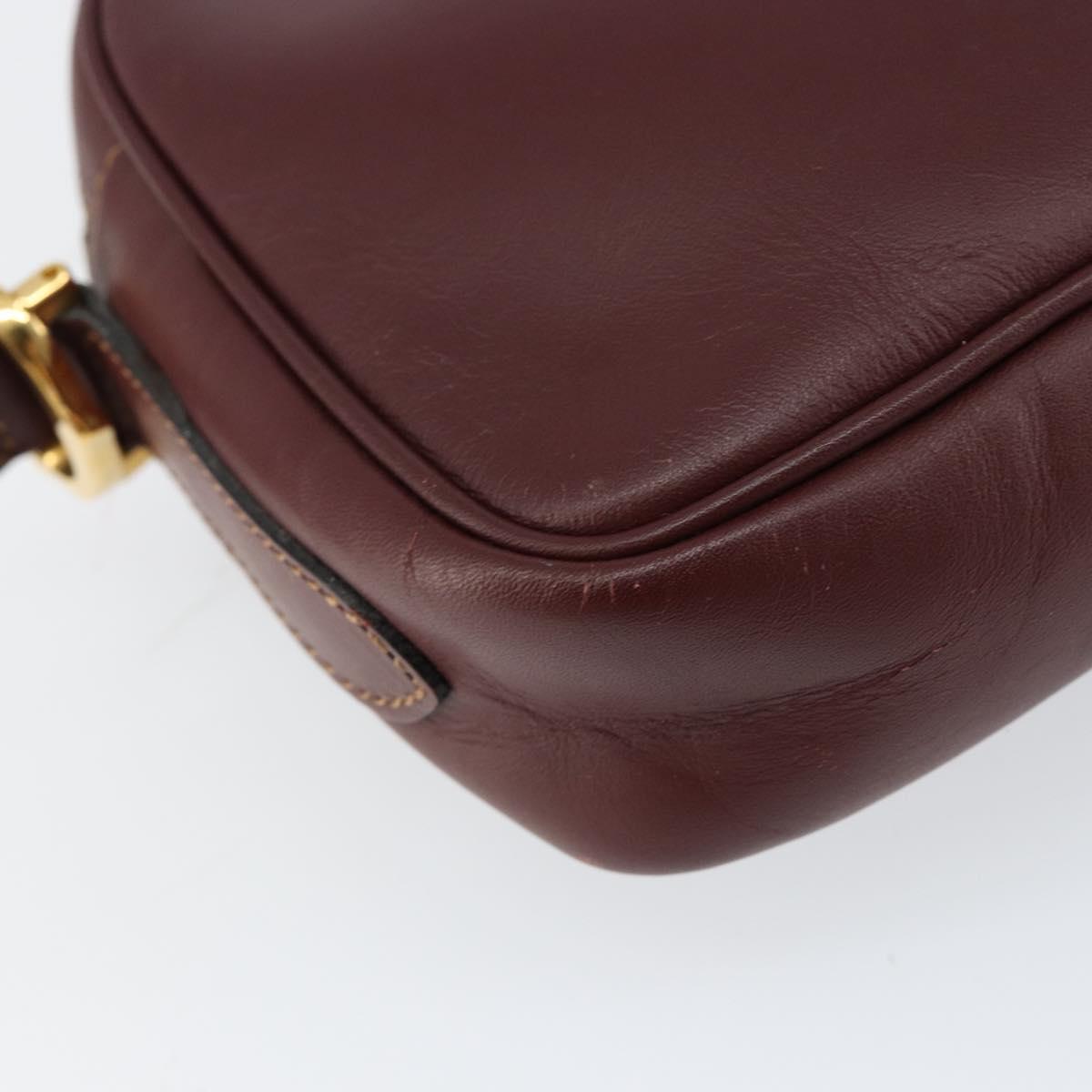 CARTIER Must Line Shoulder Bag Leather Bordeaux Gold Auth BA8021