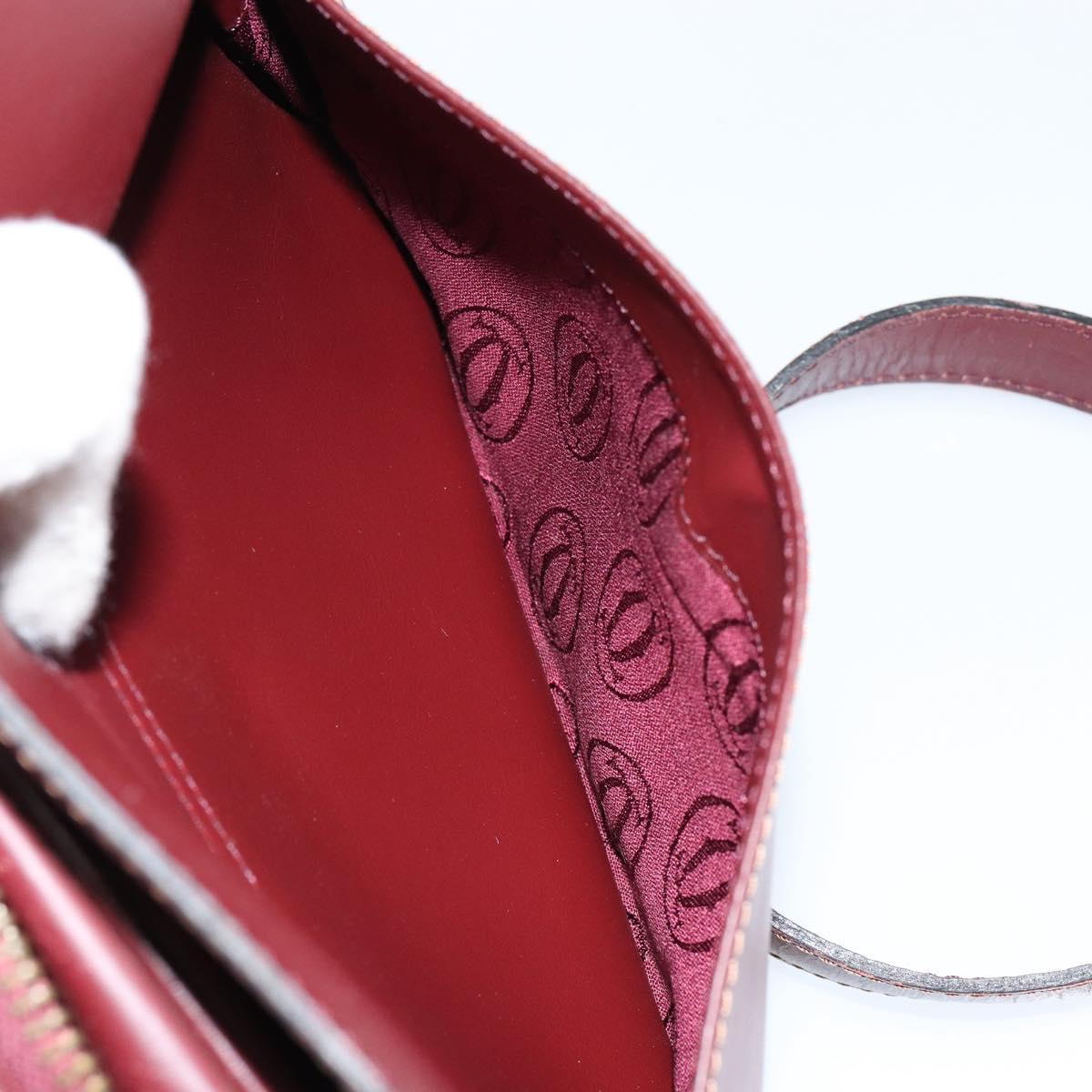 CARTIER Must Line Shoulder Bag Leather Bordeaux Gold Auth BA8021