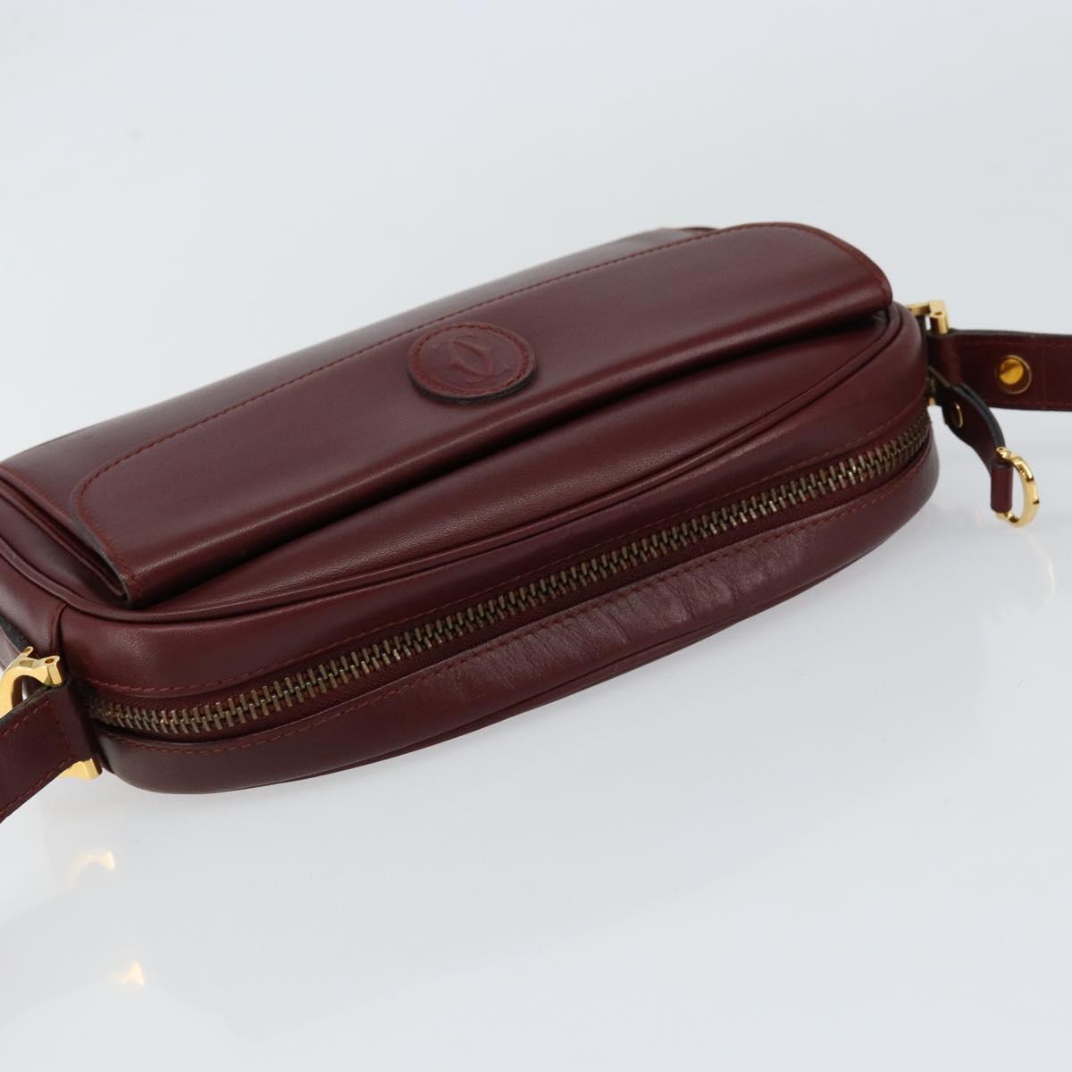 CARTIER Must Line Shoulder Bag Leather Bordeaux Gold Auth BA8022