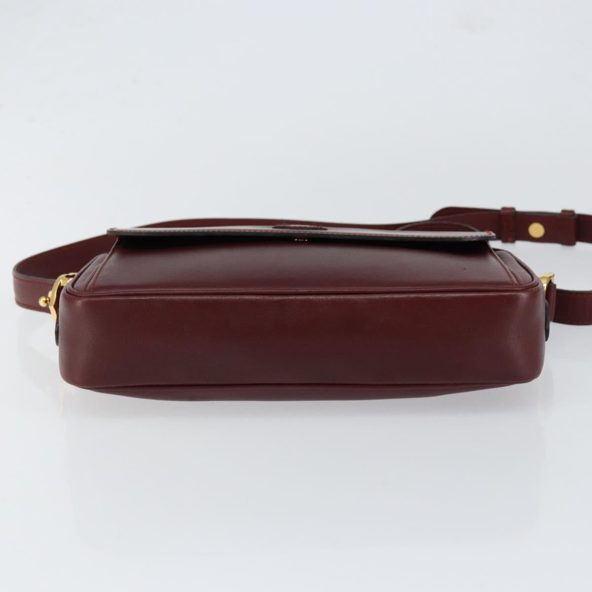 CARTIER Must Line Shoulder Bag Leather Bordeaux Gold Auth BA8022