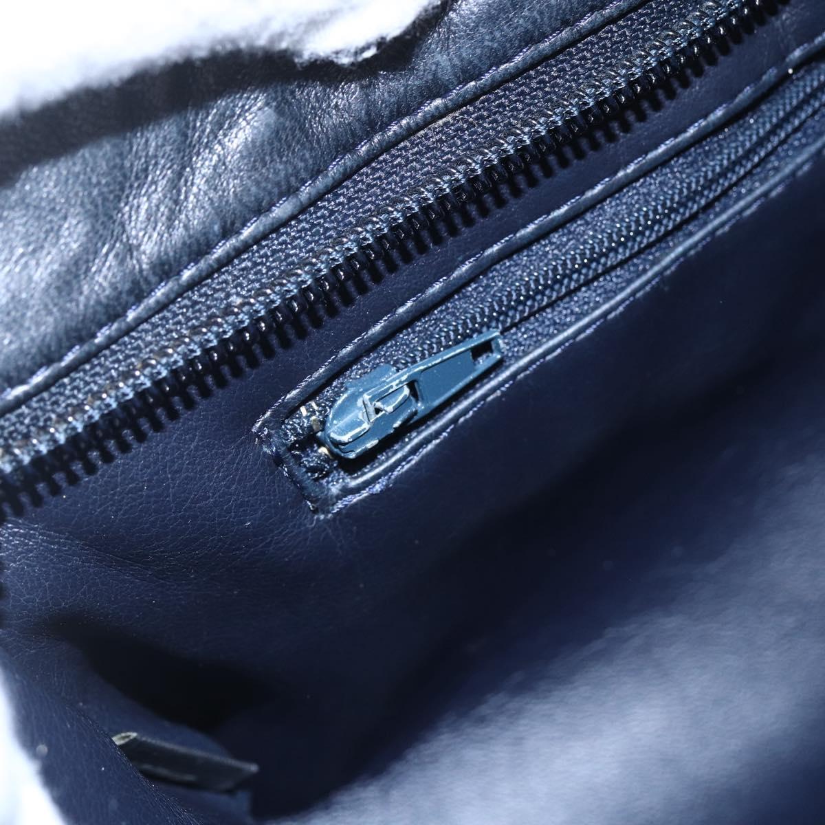 BALLY Quilted Chain Shoulder Bag Leather Navy Gold Auth BA8025