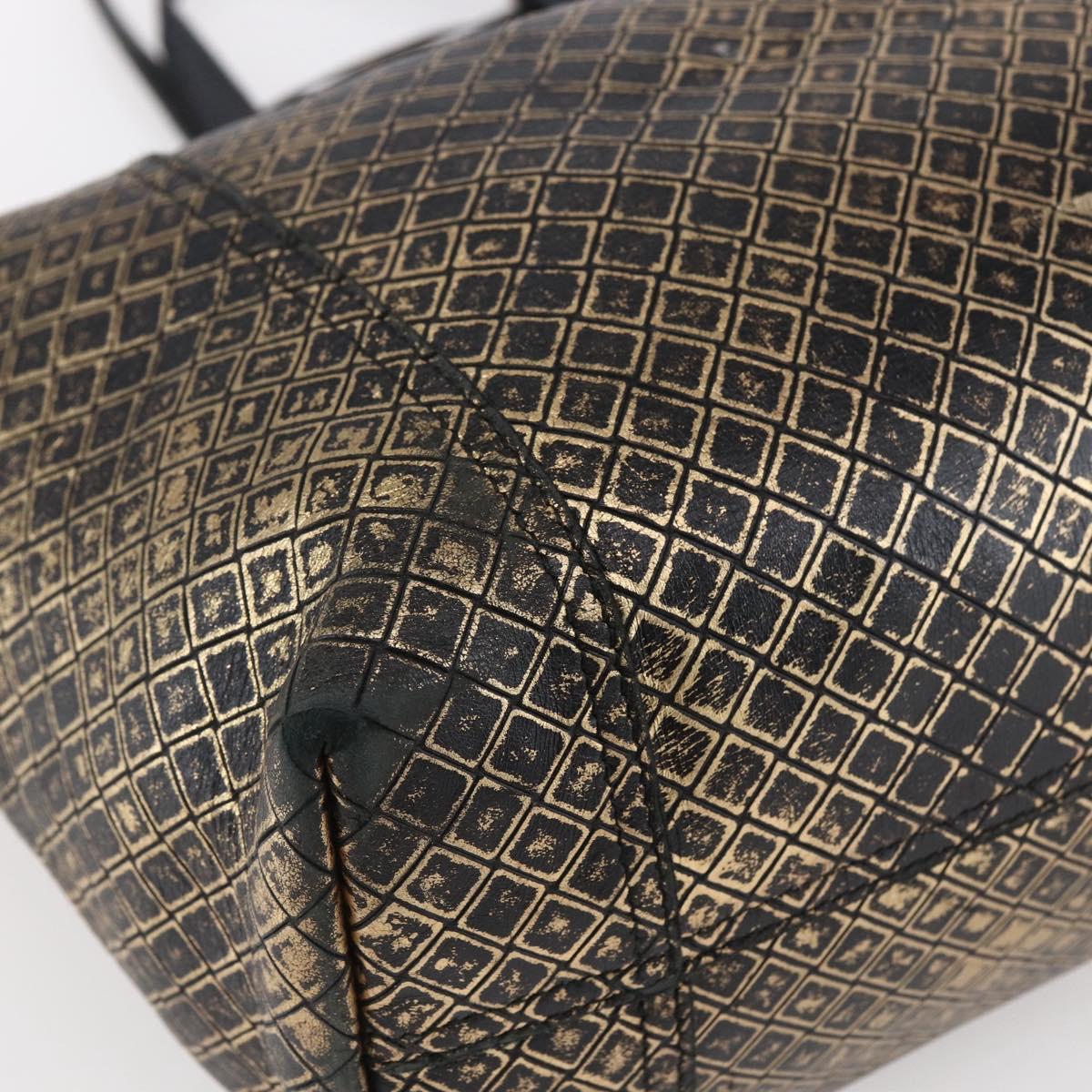 BOTTEGA VENETA INTRECCIATO Tote Bag Leather Black Gold Auth BA8028