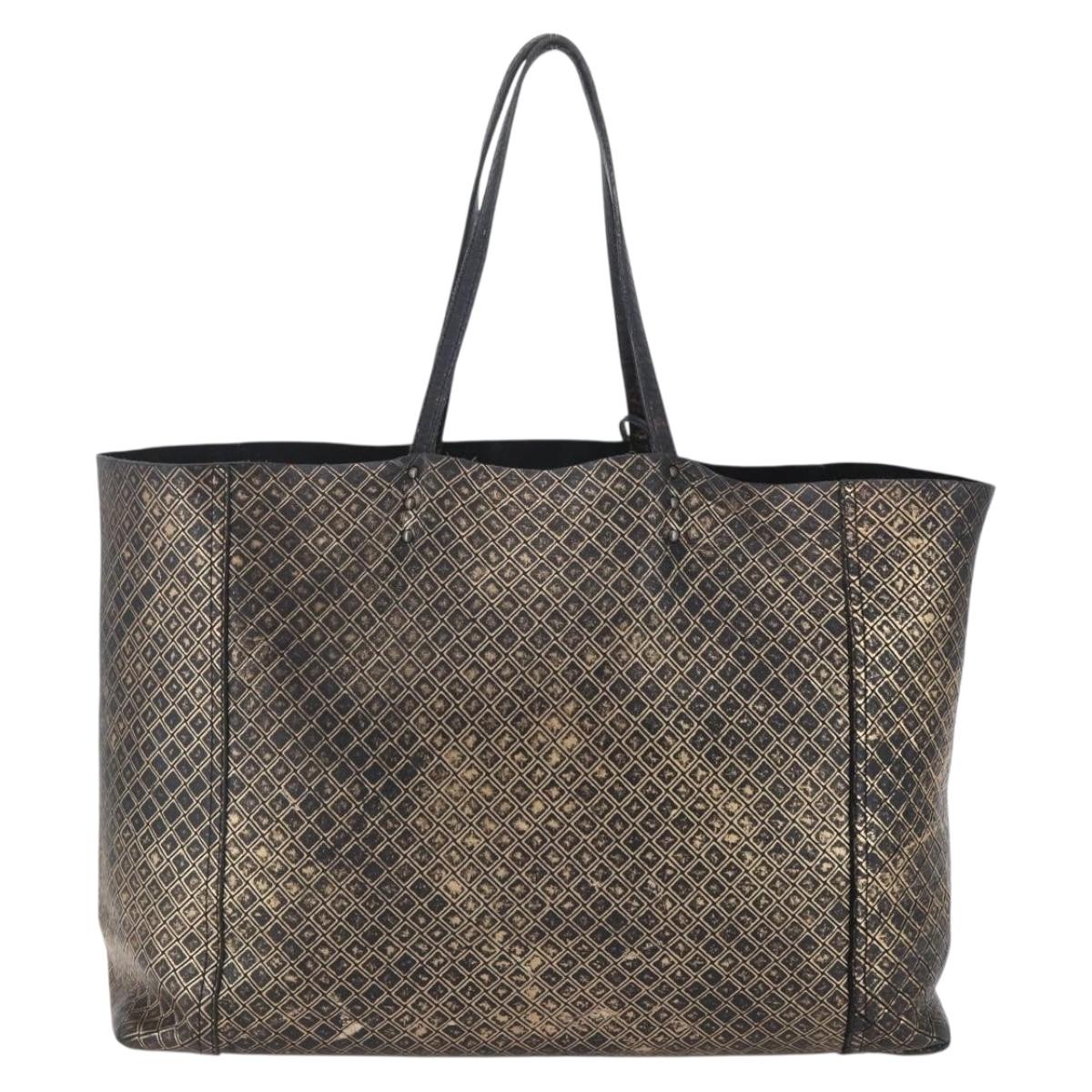 BOTTEGA VENETA INTRECCIATO Tote Bag Leather Black Gold Auth BA8028