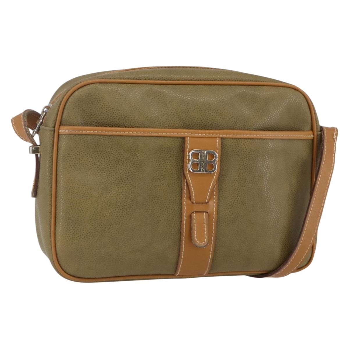 BALENCIAGA Shoulder Bag Leather Beige Silver Auth BA8029