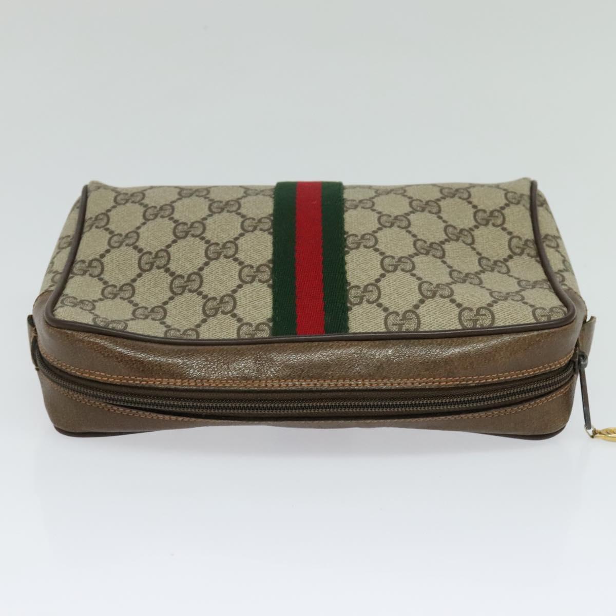 GUCCI GG Supreme Web Sherry Line Clutch Bag PVC Beige Gold 84 01 012 Auth BA803