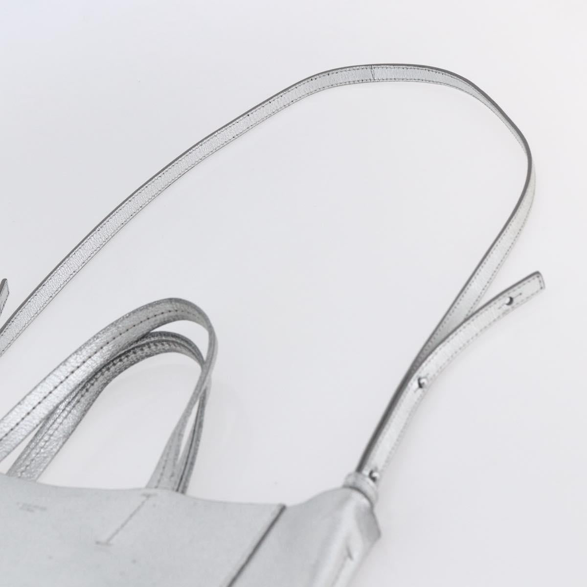 CELINE Hand Bag Leather 2way White Silver Auth BA8030