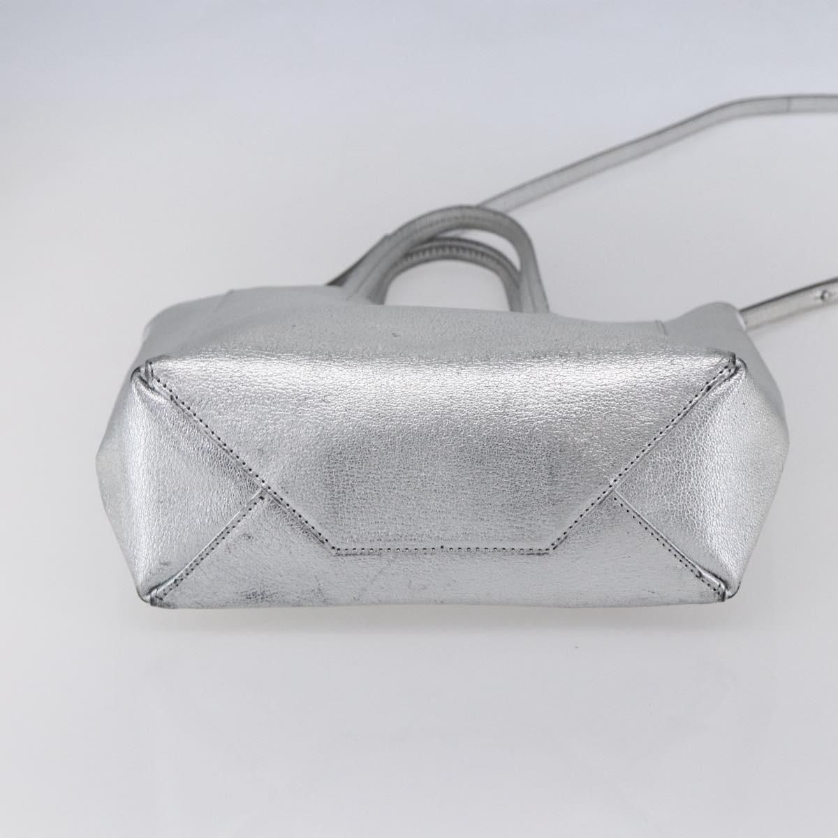 CELINE Hand Bag Leather 2way White Silver Auth BA8030