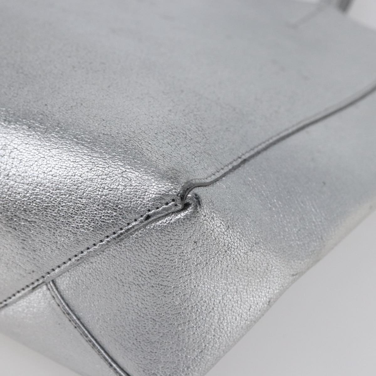 CELINE Hand Bag Leather 2way White Silver Auth BA8030