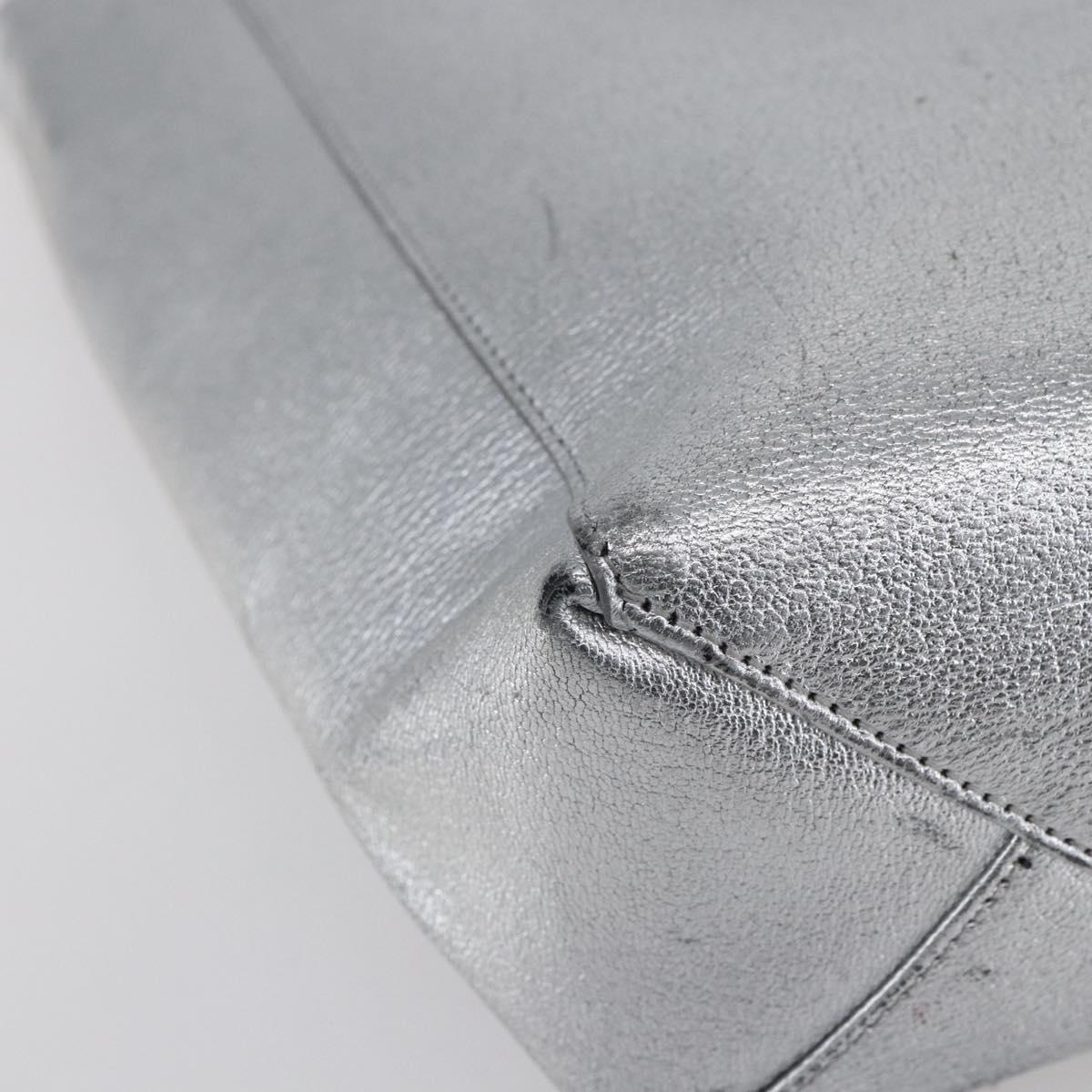 CELINE Hand Bag Leather 2way White Silver Auth BA8030