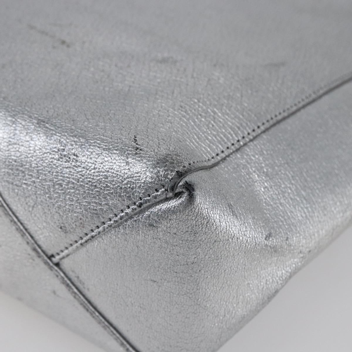 CELINE Hand Bag Leather 2way White Silver Auth BA8030