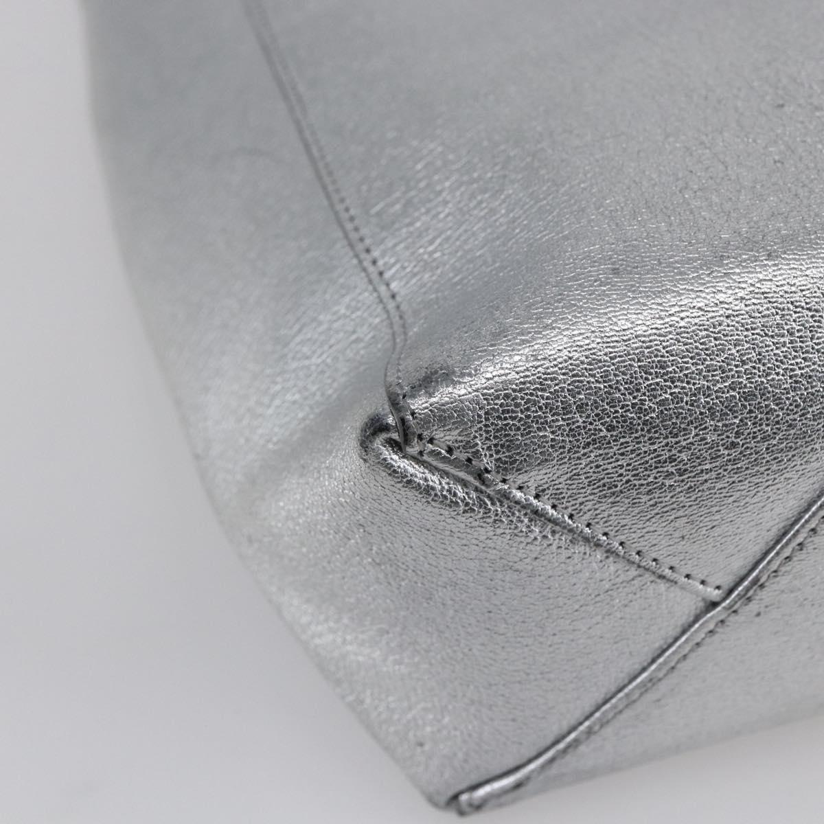 CELINE Hand Bag Leather 2way White Silver Auth BA8030