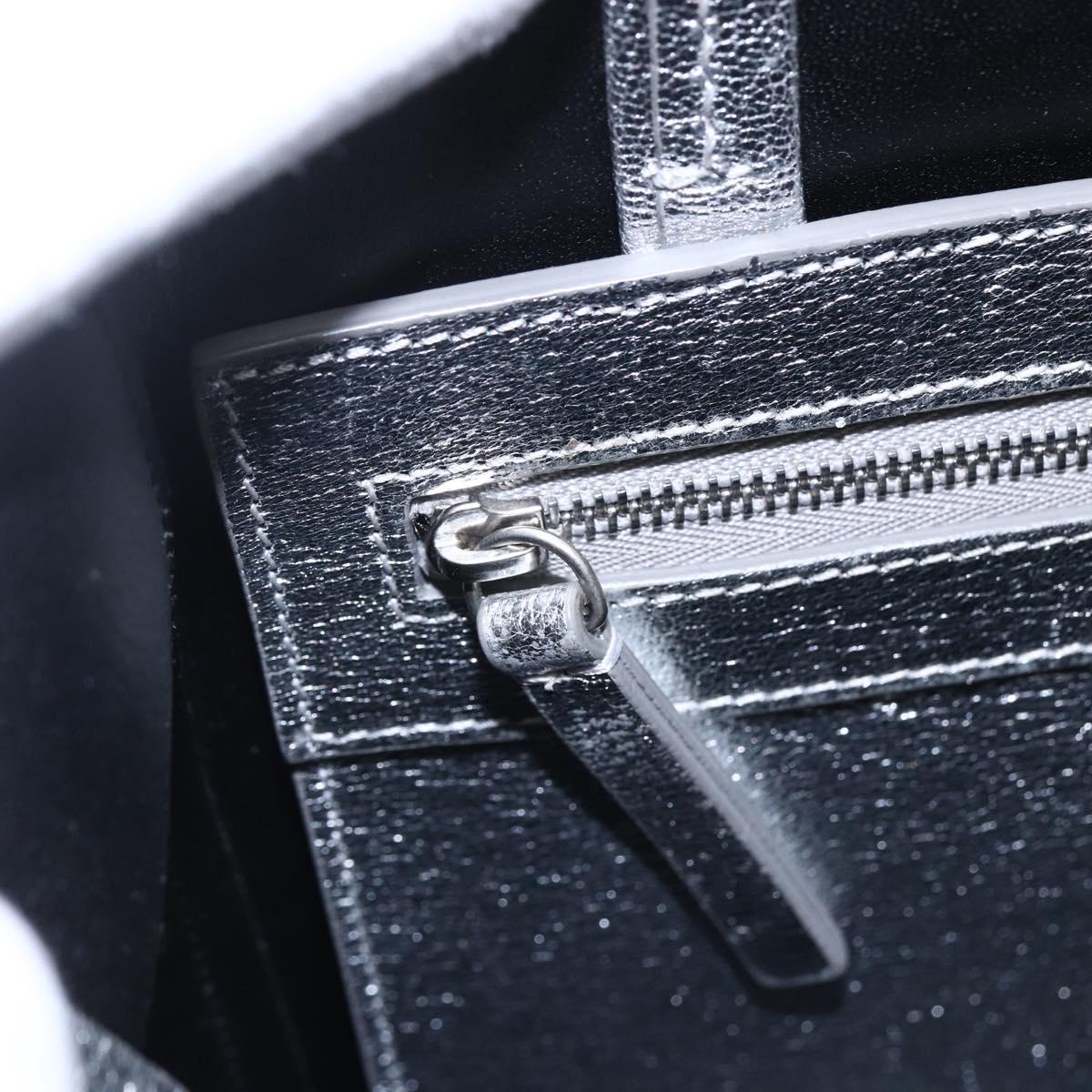 CELINE Hand Bag Leather 2way White Silver Auth BA8030