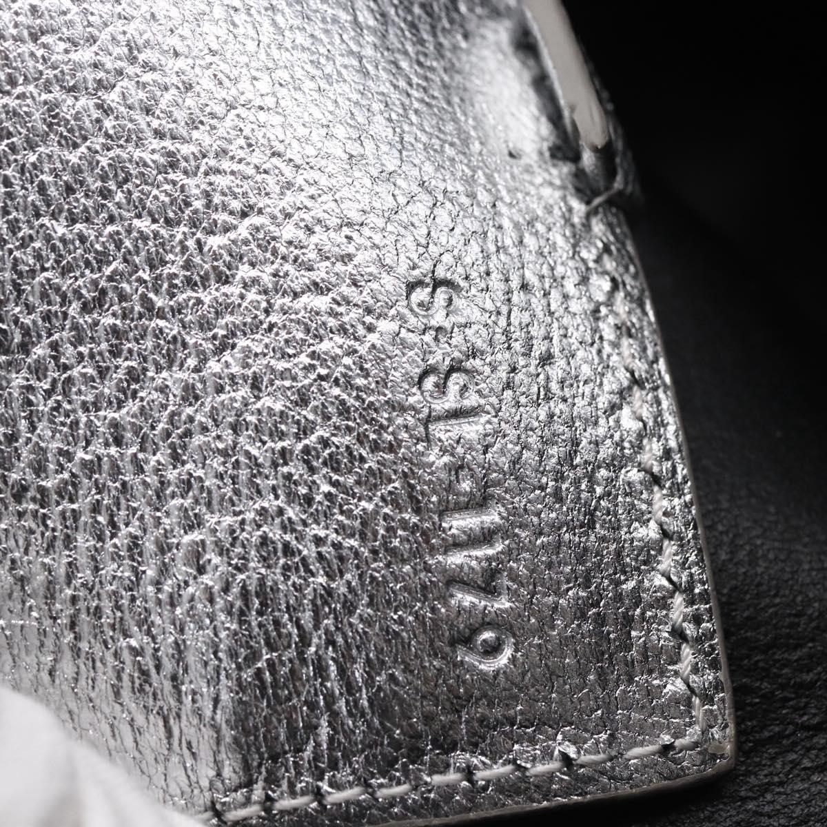 CELINE Hand Bag Leather 2way White Silver Auth BA8030