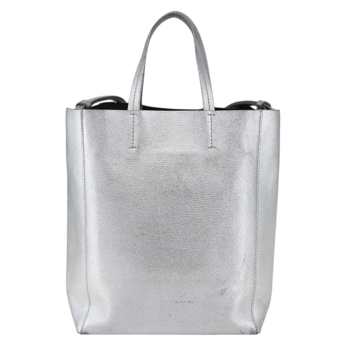CELINE Hand Bag Leather 2way White Silver Auth BA8030