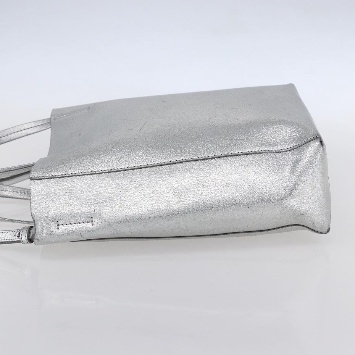 CELINE Hand Bag Leather 2way White Silver Auth BA8030