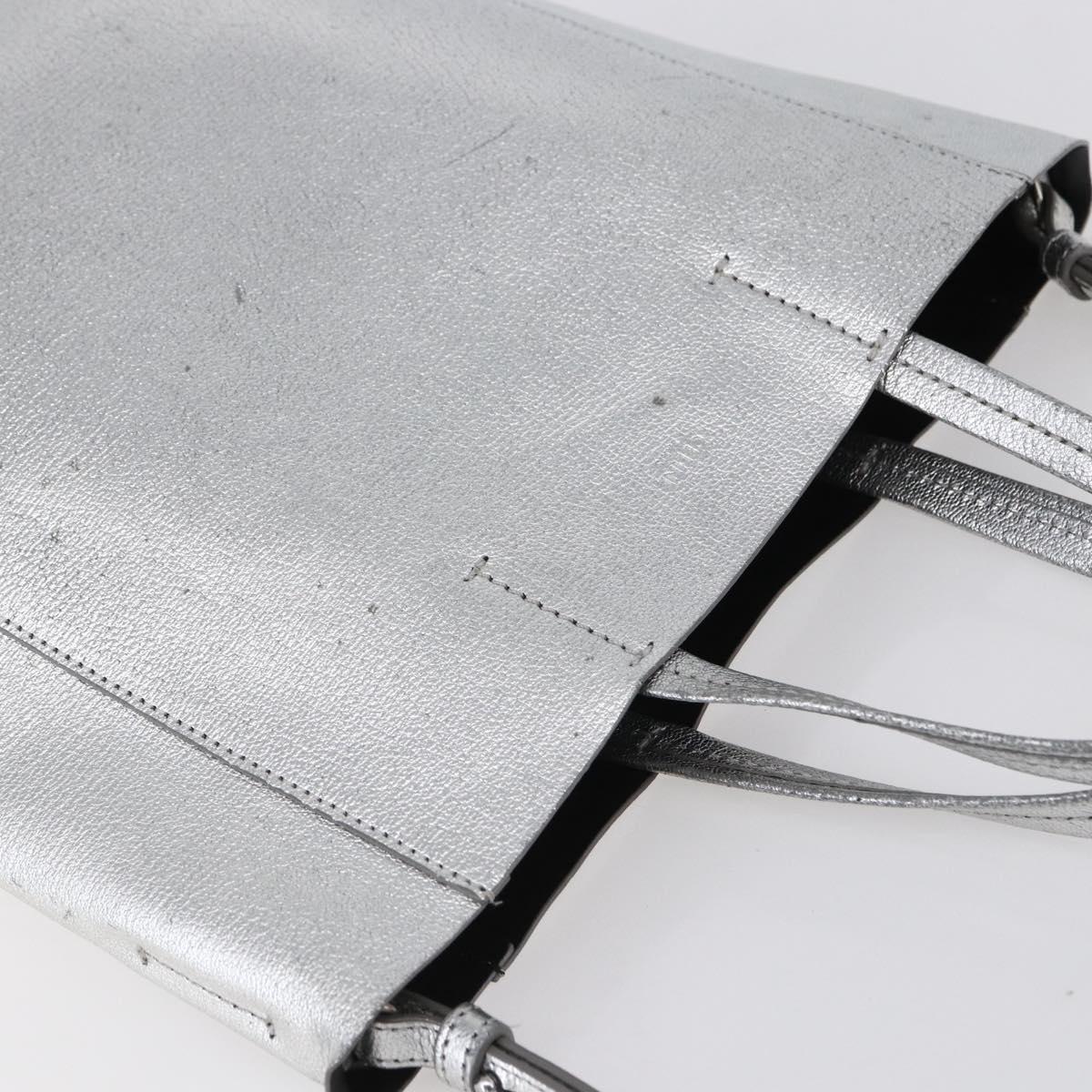 CELINE Hand Bag Leather 2way White Silver Auth BA8030