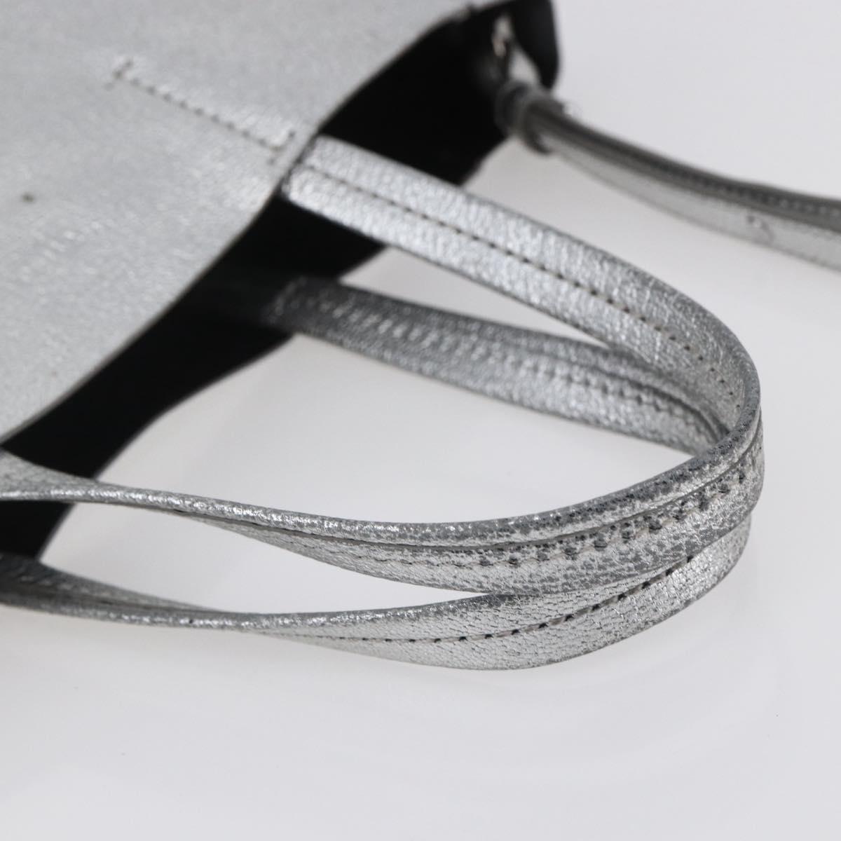 CELINE Hand Bag Leather 2way White Silver Auth BA8030