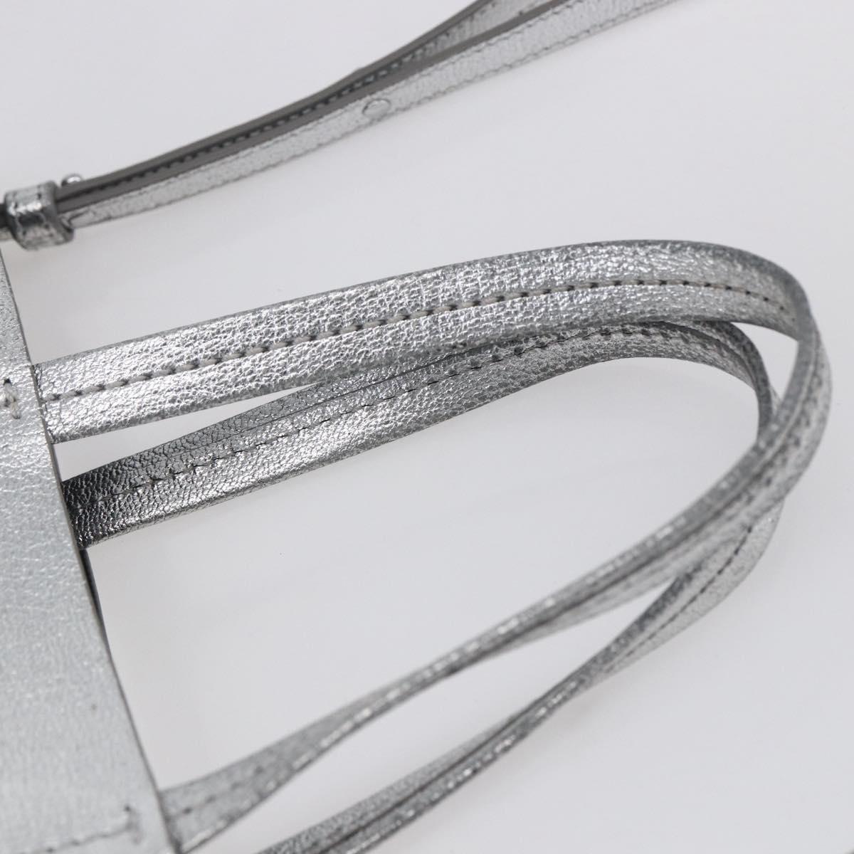 CELINE Hand Bag Leather 2way White Silver Auth BA8030