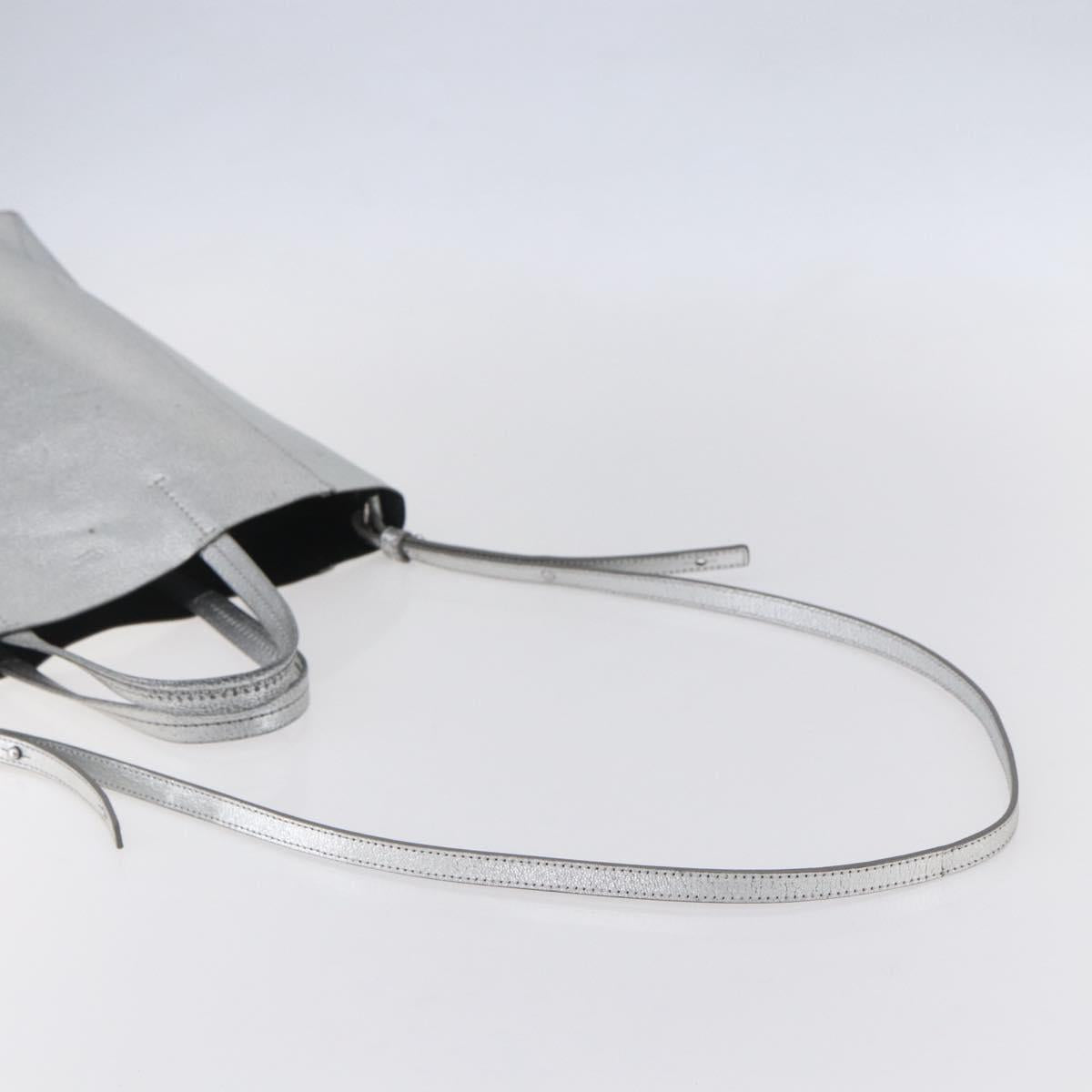 CELINE Hand Bag Leather 2way White Silver Auth BA8030