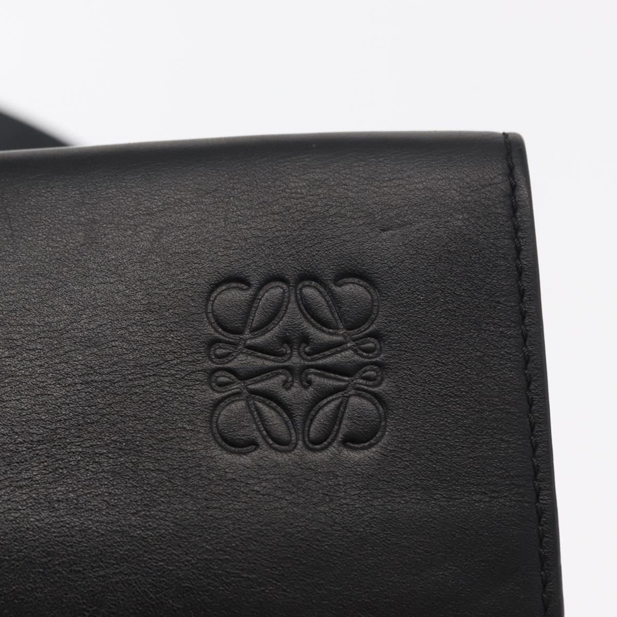 LOEWE Anagram Shoulder Bag Leather Black Silver Auth BA8031