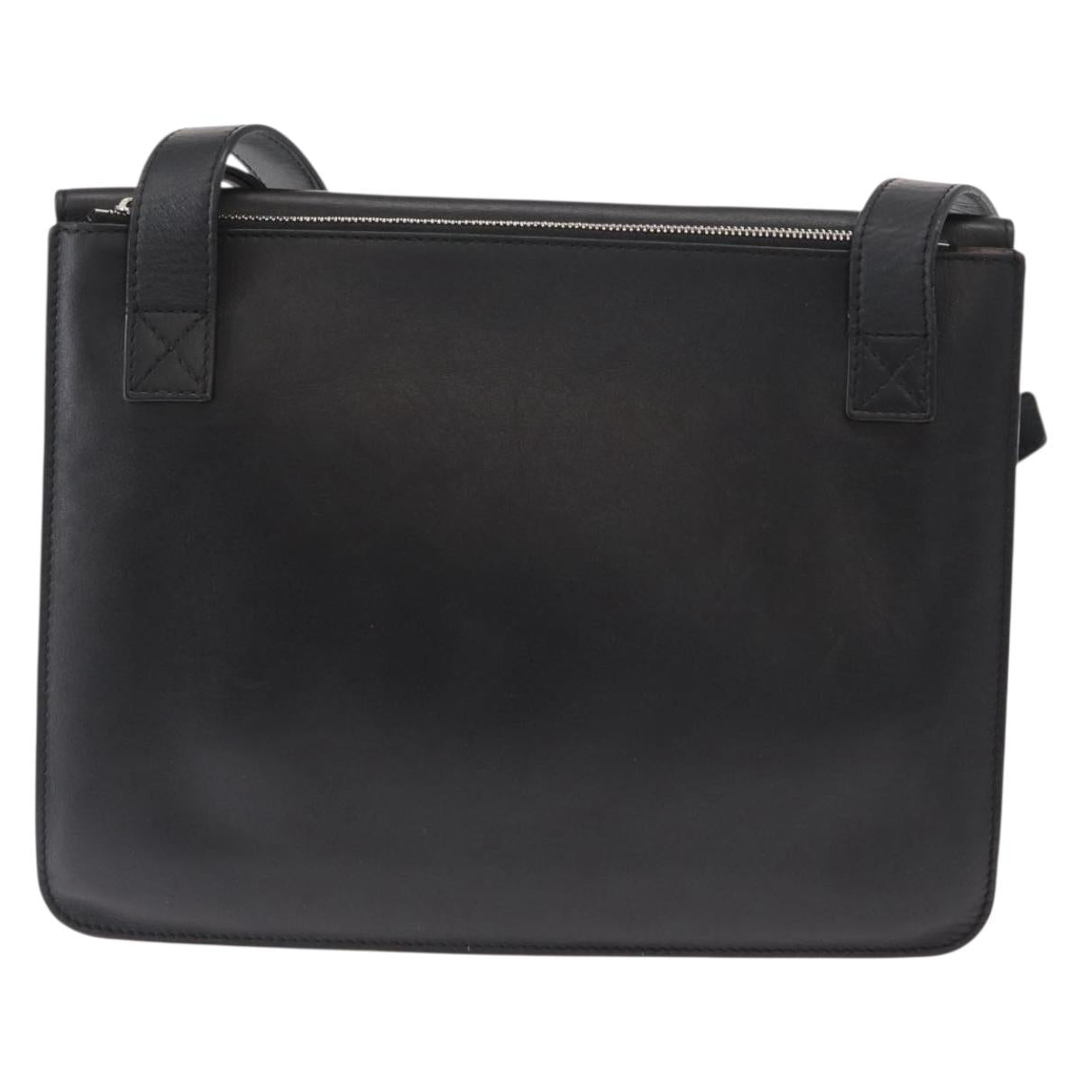 LOEWE Anagram Shoulder Bag Leather Black Silver Auth BA8031