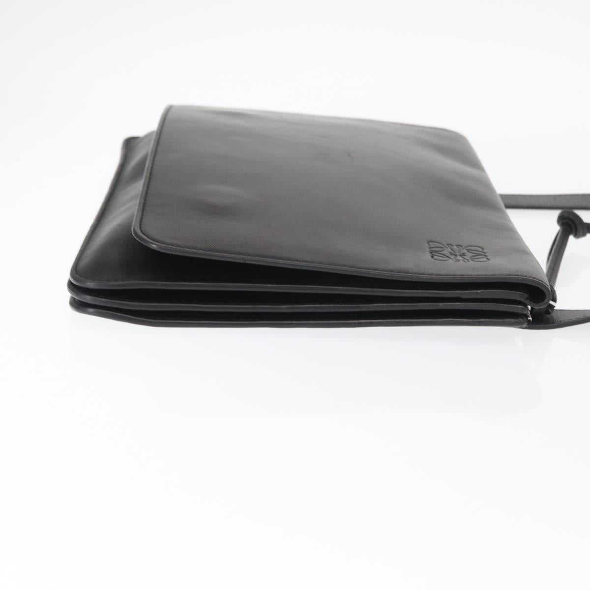 LOEWE Anagram Shoulder Bag Leather Black Silver Auth BA8031